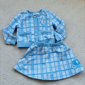 Disney PatPat Cinderella Light Blue Plaid Two-Piece Set (Jacket & Skirt)